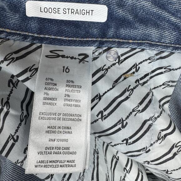 Seven7 NEW Loose Straight Leg Jean Womens 16 Blue Denim High Rise Stretch Zipper - Picture 15 of 16